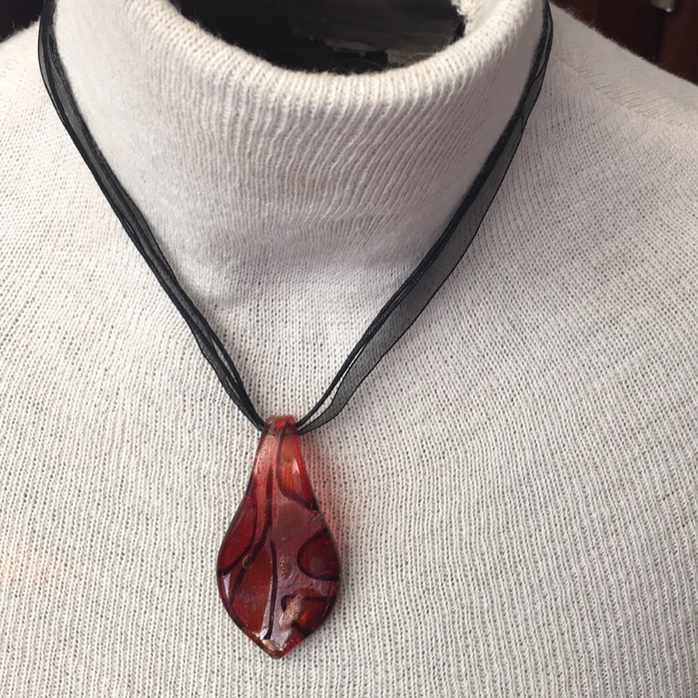 Murano Glass Pendant on Ribbon Chain